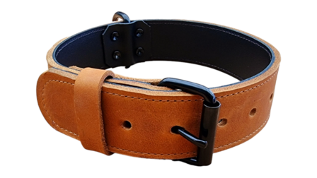 Leather collar 1.57in wide cognac brown - black edition