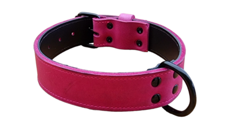 Leder halsband 4cm breed roze - Black edition 