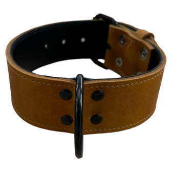 Leather collar 1.96in wide cognac brown - black edition