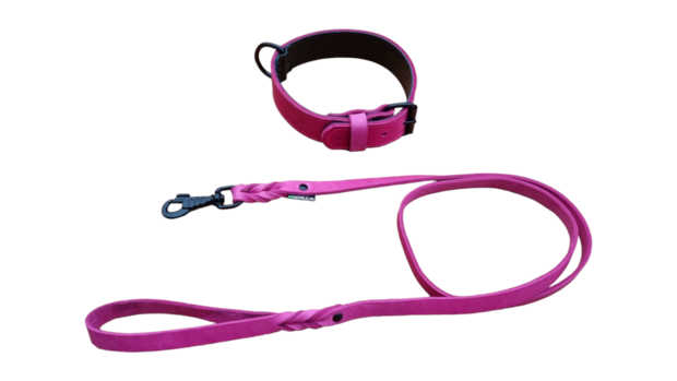 Leder halsband roze - Black edition 