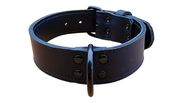 Leather collar 1.57in wide black - black edition