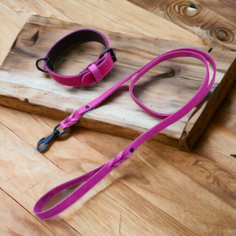 Leder halsband 4cm breed roze - Black edition 