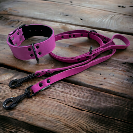 Leather collar 1.96in wide pink - black edition