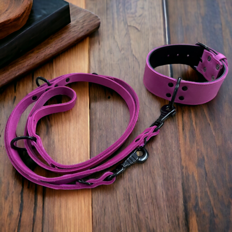 Leder halsband 5cm breed roze - Black edition 