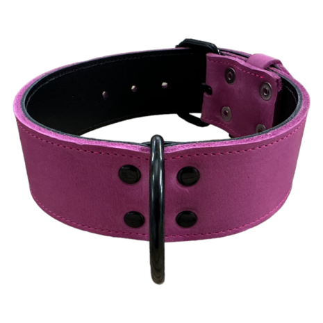 Leder halsband 5cm breed roze - Black edition 