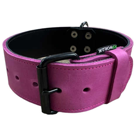 Leder halsband 5cm breed roze - Black edition 