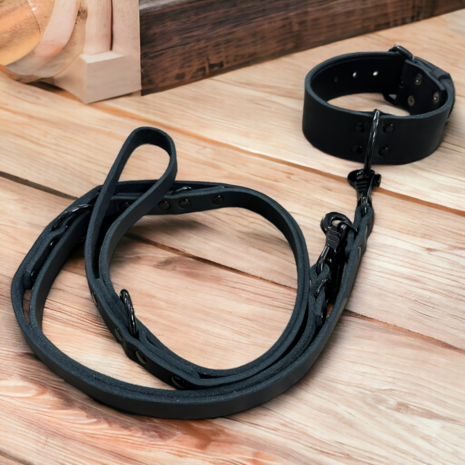 Leder halsband 5cm breed zwart - Black edition 