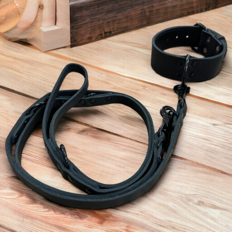 Leather collar 1.96in wide black - black edition