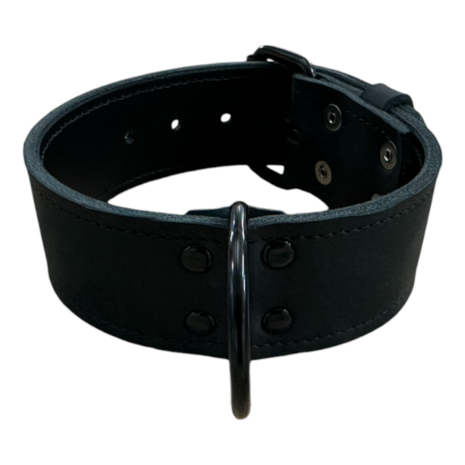Leder halsband 5cm breed zwart - Black edition 