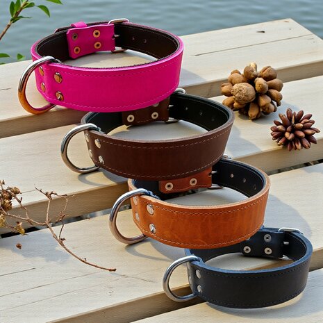 Leder halsband 4cm breed